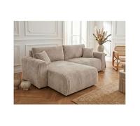 Canapé d'angle compact réversible et convertible ALYA 4 places en velours cotelé épais - Taupe
