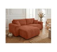 Canapé d'angle compact réversible et convertible ALYA 4 places en velours cotelé épais - Terracotta