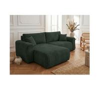 Canapé d'angle compact réversible et convertible ALYA 4 places en velours cotelé épais - Vert foncé