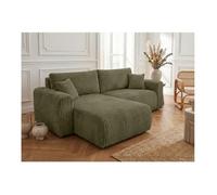Canapé d'angle compact réversible et convertible ALYA 4 places en velours cotelé épais - Vert kaki