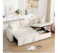 Canapé d'angle convertible 3 places-Canapé-lit avec fonction couchage-rangements-USB port- accoudoir- Chenille- Beige-209x130x84cm