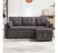 Canapé d'angle Convertible 3 places, porte-gobelet,Canapé-lit convertible,fauteuil inclinable espace de rangement,gris,211x130x86cm
