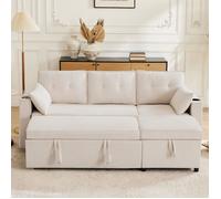 Canapé d'angle Convertible 3 places, porte-gobelet,Canapé-lit convertible,fauteuil inclinable espace de rangement,Beige,211x130x86cm