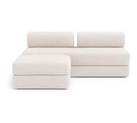 Canapé d'angle convertible 4 places - Tissu imperméable - Beige clair Gris