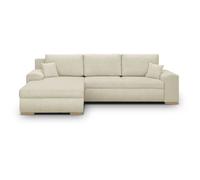 Canapé d'angle convertible - 5 places - INDIAN - Tissu velours côtelé Beige - Coffre de rangement - 289 x 94/188 x 88 cm