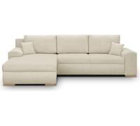 Canapé d'angle convertible - 5 places - INDIAN - Tissu velours côtelé Beige - Coffre de rangement - 289 x 94/188 x 88 cm