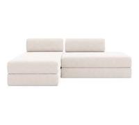 Canapé d'angle convertible 5 places - Tissu imperméable - Beige clair Gris