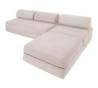 Canapé d'angle convertible 6 places - Tissu imperméable - Beige clair Gris