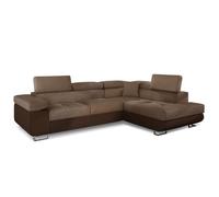 Canapé d'angle convertible Antoni avec têtières relevables angle à droite simili Marron et tissu Marron