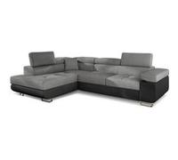 Canapé d'angle convertible Antoni avec têtières relevables Simili Noir et Tissu Gris foncé Gris G