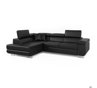 Canapé d'angle convertible Antoni - MENZZO - Simili Noir - 6 places - Têtières relevables