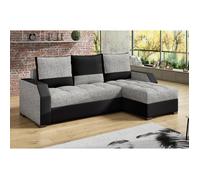 Canapé d'angle convertible, ARTE, en tissu et simili de qualité, gris et noir, 3/4 places, angle droit (vu de face)