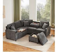 Canapé d'angle convertible avec lampe de lecture, USB et Type-C - BEAUNIV - pouf coffre, chenille gris