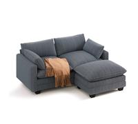 Canapé d'angle Convertible - Bealife - 1 Pouf Amovible - 3 Places - 2 Coussins - Droit - Velours Côtelé Gris - Scandinave