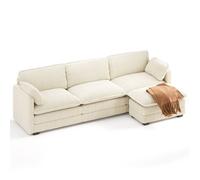 Canapé d'angle Convertible - Bealife - 1 Pouf Amovible - 4 Places - 2 Coussins - Droit - Velours Côtelé Beige - Scandinave