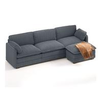 Canapé d'angle Convertible - Bealife - 1 Pouf Amovible - 4 Places - 2 Coussins - Droit - Velours Côtelé Gris - Scandinave
