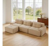 Canapé d'angle convertible,canapé convertible 3 places,canapé 3 places,canapé à compression modulaire,aucun assemblage requis, rembourrage en éponge haute densité 32D,tissu velours côtelé(Beige,3 seat