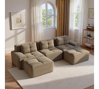 Canapé d'angle convertible,canapé convertible 3 places,canapé 3 places,canapé à compression modulaire,aucun assemblage requis, rembourrage en éponge haute densité 32D,tissu velours côtelé(Marron,3 sea