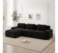 Canapé d'angle convertible,canapé convertible 3 places,canapé 3 places,canapé à compression modulaire,aucun assemblage requis, rembourrage en éponge haute densité 32D,tissu velours côtelé(Noir,3 seats