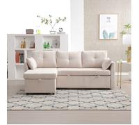 Canapé d'angle convertible Canapé modulaire Canapé inclinable 3 place Canapé-lit en chenille avec rangement oreillers - beige