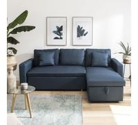 Happy Garden Canapé d'angle Convertible Clark 3 Places en Tissu Bleu. Canapé avec méridienne réversible et Coffre de Rangement.