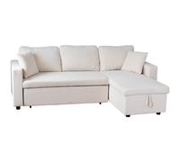 Happy Garden Canapé d'angle Convertible Clark 3 Places en Velours côtelé Beige, Convertible avec tiroir Coulissant, méridienne réversible et Coffre de Rangement