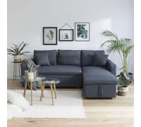 Happy Garden Canapé d'angle convertible Clark 3 places tissu gris méridienne réversible coffre