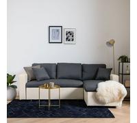 Happy Garden Canapé d'angle Convertible Clark 3 Places en Tissu et Simili Gris chiné et Blanc Canapé avec méridienne réversible et Coffre de Rangement.