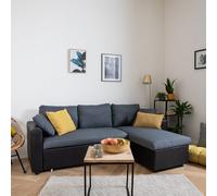 Canapé d'angle convertible clark 3 places gris chiné et noir