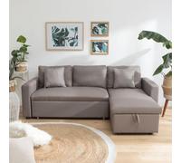 Happy Garden Canapé d'angle convertible Clark 3 places – tissu gris chiné, coffre de rangement
