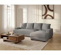 Canapé d'angle convertible coffre CAMPI tissu velours côtelé gris clair angle droit BOBOCHIC 3 places Angle droit Gris clair