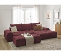 Canapé d'angle convertible coffre EVEREST tissu chiné avec pouf rouge angle droit BOBOCHIC 4 places Angle droit Rouge