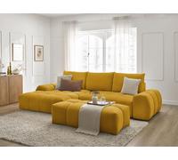 Canapé d'angle convertible coffre EVEREST tissu texturé avec pouf jaune angle gauche BOBOCHIC 4 places Angle gauche Jaune