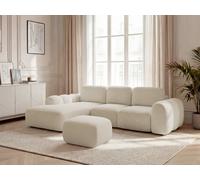 Canapé d'angle convertible coffre grande méridienne MONTAIGNE tissu bouclette avec pouf beige angle gauche BOBOCHIC 3 places Angle gauche Beige