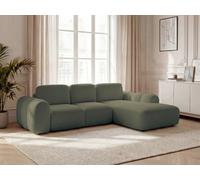 Canapé d'angle convertible coffre grande méridienne MONTAIGNE tissu bouclette vert angle droit BOBOCHIC 3 places Angle droit Vert