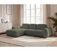 Canapé d'angle convertible coffre grande méridienne MONTAIGNE tissu bouclette vert angle gauche BOBOCHIC 3 places Angle gauche Vert