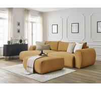 Canapé d'angle convertible coffre LUCIEN gros côtelé doux avec pouf jaune angle gauche BOBOCHIC 5 places Angle gauche Jaune