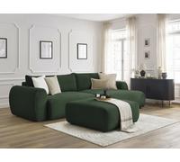 Canapé d'angle convertible coffre LUCIEN gros côtelé doux avec pouf vert angle droit BOBOCHIC 5 places Angle droit Vert