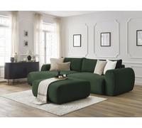 Canapé d'angle convertible coffre LUCIEN gros côtelé doux avec pouf vert angle gauche BOBOCHIC 5 places Angle gauche Vert