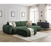 Canapé d'angle convertible coffre LUCIEN tissu lisse avec pouf vert angle droit BOBOCHIC 5 places Angle droit Vert