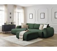 Canapé d'angle convertible coffre LUCIEN tissu lisse avec pouf vert angle gauche BOBOCHIC 5 places Angle gauche Vert