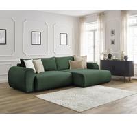 Canapé d'angle convertible coffre LUCIEN tissu lisse vert angle droit BOBOCHIC 4 places Angle droit Vert
