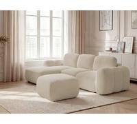 Canapé d'angle convertible coffre MONTAIGNE tissu bouclette avec pouf beige angle gauche BOBOCHIC 4 places Angle gauche Beige
