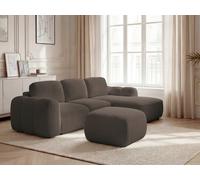 Canapé d'angle convertible coffre MONTAIGNE tissu bouclette avec pouf marron angle droit BOBOCHIC places Angle droit Marron