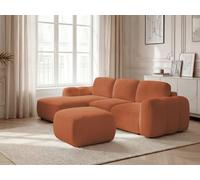Canapé d'angle convertible coffre MONTAIGNE tissu bouclette avec pouf orange angle gauche BOBOCHIC 4 places Angle gauche Orange