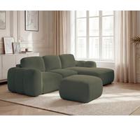 Canapé d'angle convertible coffre MONTAIGNE tissu bouclette avec pouf vert angle droit BOBOCHIC 4 places Angle droit Vert