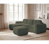 Canapé d'angle convertible coffre MONTAIGNE tissu bouclette avec pouf vert angle gauche BOBOCHIC 4 places Angle gauche Vert