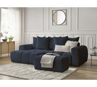 Canapé d'angle convertible coffre ROXELANE tissu bouclette avec pouf bleu foncé angle droit BOBOCHIC 3 places Angle droit Bleu foncé