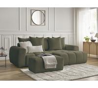 Canapé d'angle convertible coffre ROXELANE tissu bouclette avec pouf vert angle droit BOBOCHIC 3 places Angle droit Vert