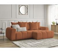Canapé d'angle convertible coffre ROXELANE tissu bouclette orange angle droit BOBOCHIC 3 places Angle droit Orange